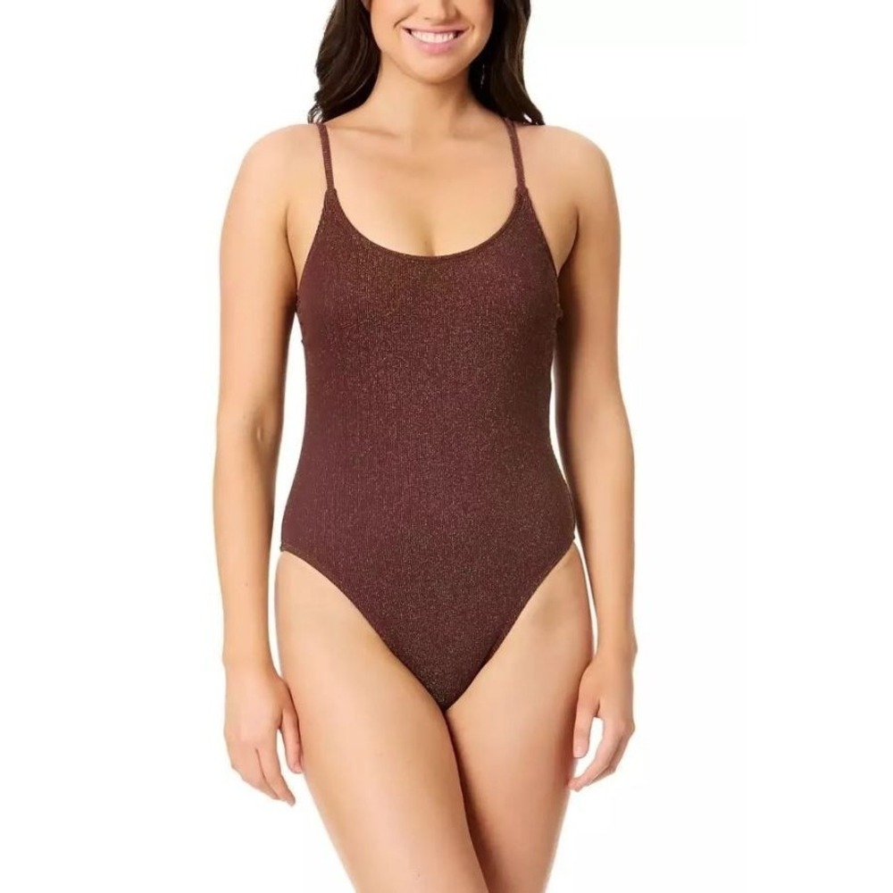 Salt + Cove‎ Juniors Metallic One-Piece Scoop Back Swimsuit in Chocolate Chip XL